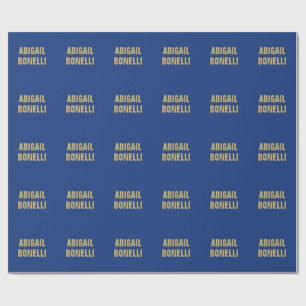 Papier Cadeau Nom minimaliste personnalisé or bleu gras