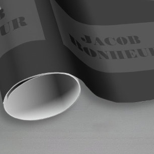 Papier Cadeau Nom Moderne Professionnel Gris foncé et noir