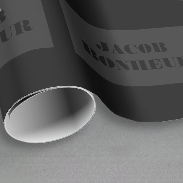 Papier Cadeau Nom Moderne Professionnel | Gris Foncé & Noir (Créateur téléchargé)