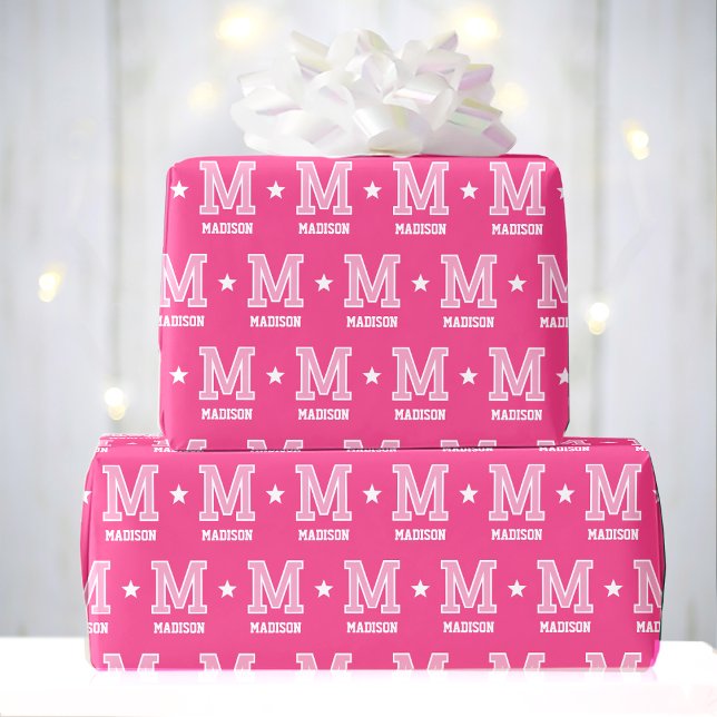 Papier Cadeau Nom monogramme Star Pink Personnalisé (Créateur téléchargé)