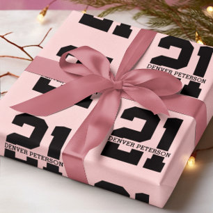 Papier Cadeau Nom personnalisé 21e anniversaire rose moderne