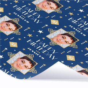 Papier Cadeau Nom personnalisé Age Photo Art Déco Anniversaire B