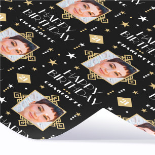 Papier Cadeau Nom personnalisé Age Photo Art Déco Anniversaire N