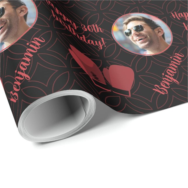 Papier Cadeau Nom personnalisé Age photo Boxe de sport Anniversa (Coin rond)