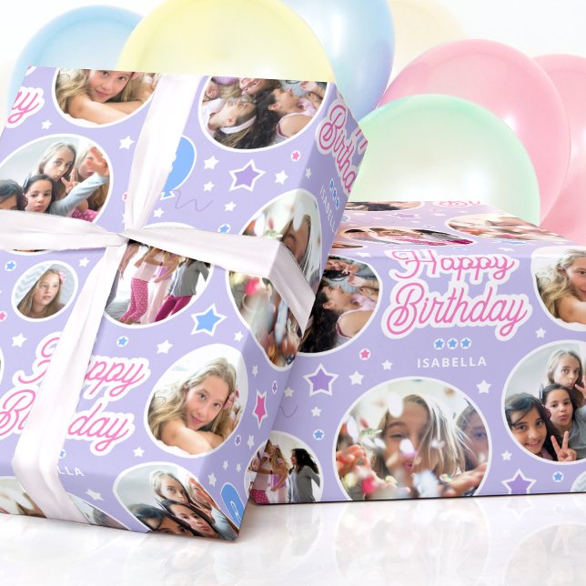 Papier Cadeau Nom personnalisé Age Photo Collage Anniversaire Ét (Créateur téléchargé)