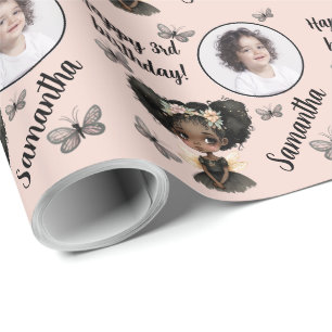 Papier Cadeau Nom personnalisé Âge photo Magique Fée Anniversair