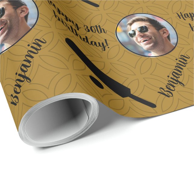 Papier Cadeau Nom personnalisé Âge photo Sport Cricket Anniversa (Coin rond)