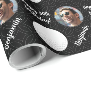 Papier Cadeau Nom personnalisé Age photo Sport Golf Anniversaire