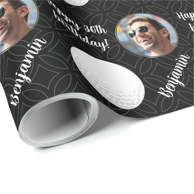 Papier Cadeau Nom personnalisé Age photo Sport Golf Anniversaire (Coin rond)