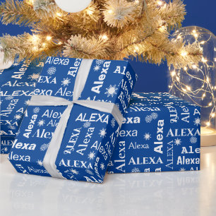 Papier Cadeau Nom personnalisé Alexa avec flocons de neige