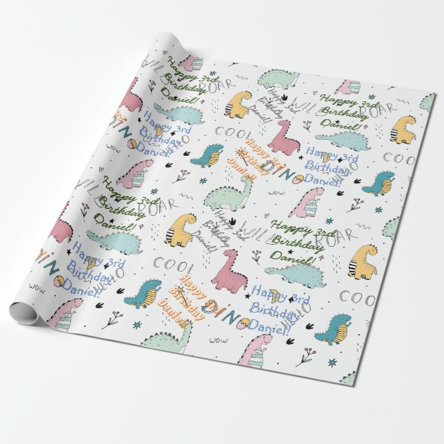 Papier Cadeau Nom personnalisé anniversaire dinosaure (Déroulé)