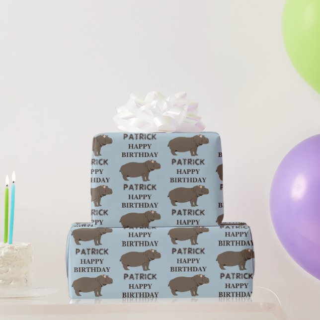 Papier Cadeau Nom personnalisé Anniversaire Hippopotame Hippo (Cadeaux de fête)