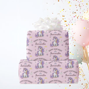 Papier Cadeau Nom personnalisé Anniversaire Licorne Mignonne