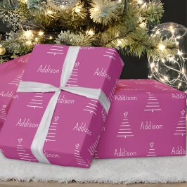 Papier Cadeau Nom personnalisé Arbre de Noël Rose Violet Cadeau