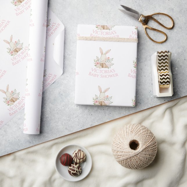 Papier Cadeau Nom personnalisé Baby shower lapin lapin lapin lap (Artisanat)
