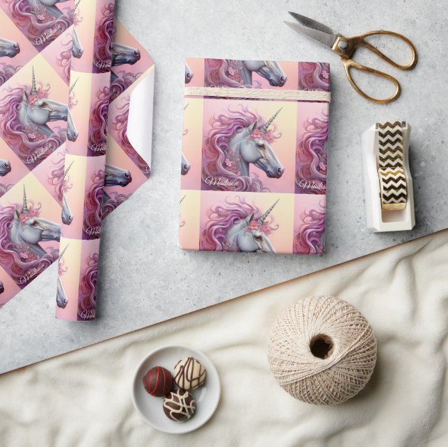 Papier Cadeau Nom personnalisé belle licorne (Artisanat)