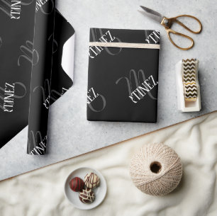 Papier Cadeau Nom Personnalisé Black Elegant   Nom