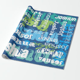 Papier Cadeau Nom personnalisé Blue Green Métro Art Design