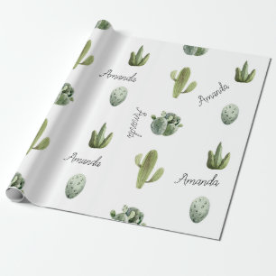 Papier Cadeau Nom personnalisé Cactus Succulent Sud-Ouest