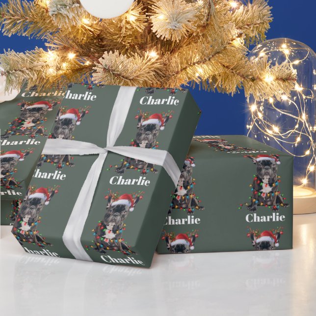 Papier Cadeau Nom personnalisé Chien de taule français de Noël (Vacances)