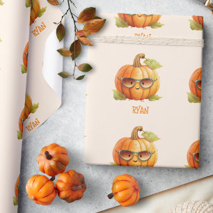 Papier Cadeau Nom personnalisé Citrouille Mignonne Halloween d'a