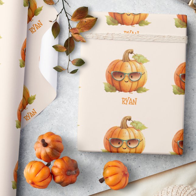Papier Cadeau Nom personnalisé Citrouille Mignonne Halloween d'a (Créateur téléchargé)