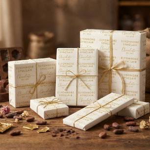 Papier Cadeau Nom personnalisé Date de création Or Ivoire Chocol