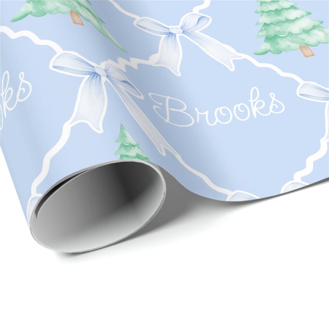 Papier Cadeau Nom personnalisé de l'arbre de Noël préppie person (Coin rond)