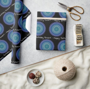 Papier Cadeau Nom personnalisé de Mandala bleu et vert