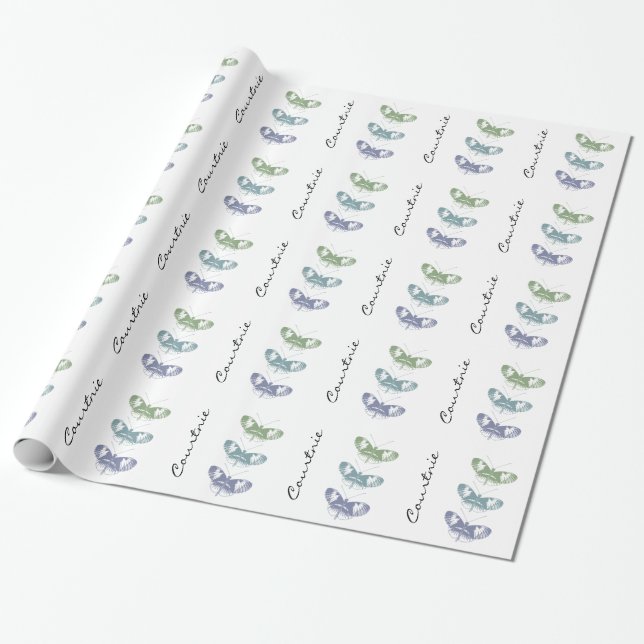 Papier Cadeau Nom personnalisé des papillons (Déroulé)