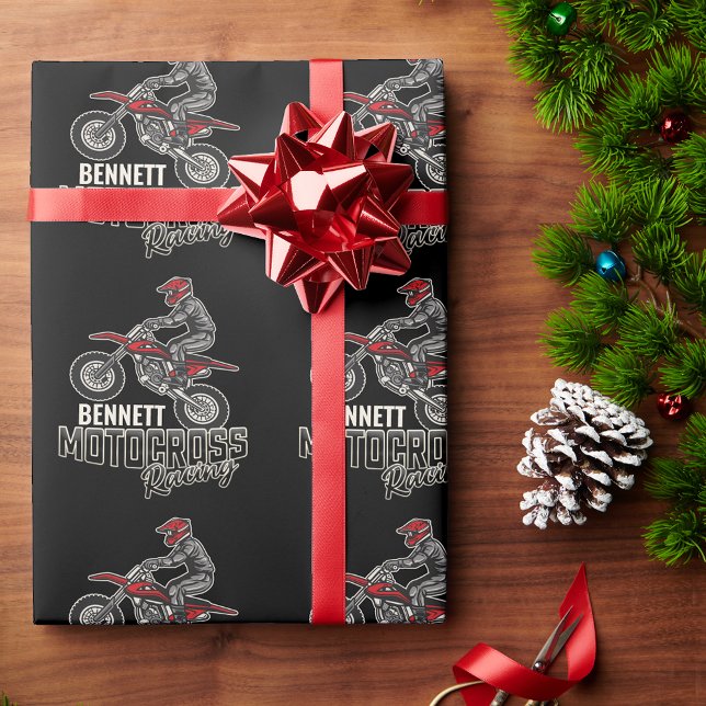 Papier Cadeau Nom personnalisé Dirt Vélo Rider Motocross Racing (Créateur téléchargé)