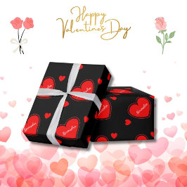 Papier Cadeau Nom personnalisé du coeur rouge