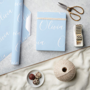 Papier Cadeau Nom personnalisé Élégant Bleu Moderne