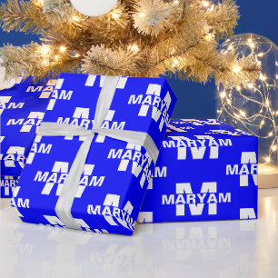 Papier Cadeau Nom personnalisé élégant monogrammé bleu royal