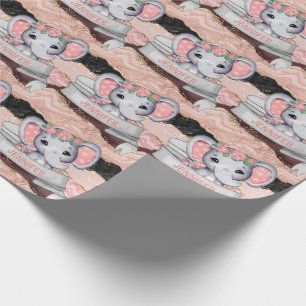 Papier Cadeau Nom personnalisé Elephant Baby Girl Parties scint