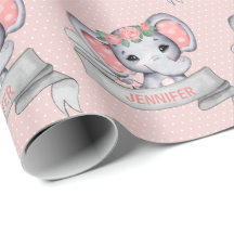 Nom personnalisé Eléphant Baby Girl rose & Grey