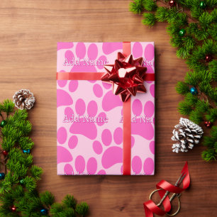 Papier Cadeau Nom personnalisé Empreinte de patte de chien rose