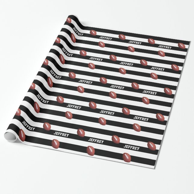 Papier Cadeau Nom personnalisé Football noir et blanc (Déroulé)