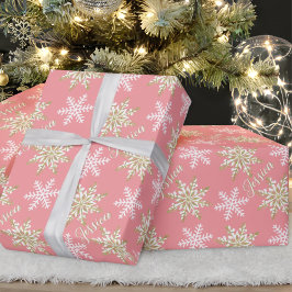 Papier Cadeau Nom personnalisé Gold Snowflake cadeau rose