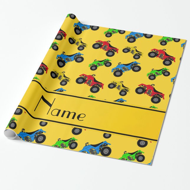 Papier Cadeau Nom personnalisé jaune motif atv (Déroulé)