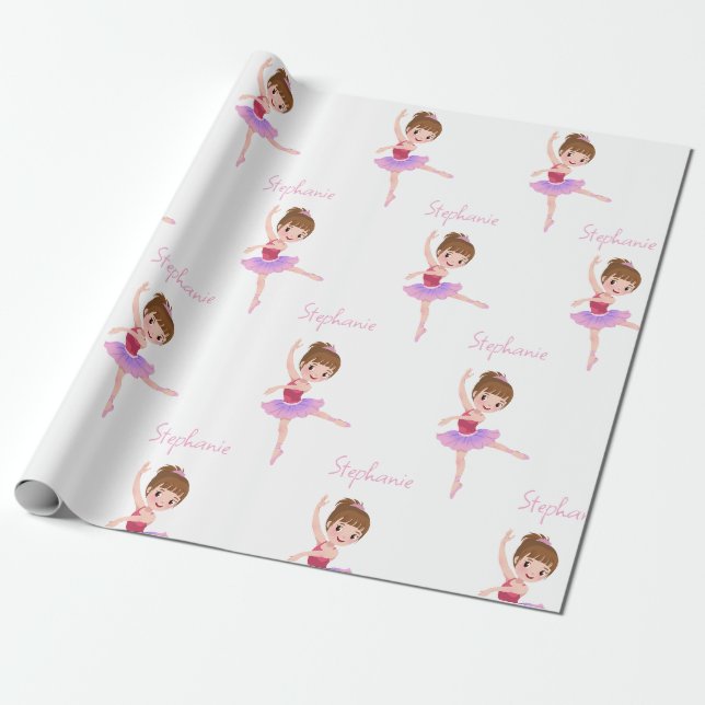 Papier Cadeau Nom personnalisé Joli rose et blanc Ballerina (Déroulé)