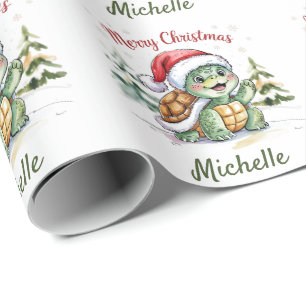 Papier Cadeau Nom personnalisé Joyeuse tortue de Noël à Père Noë