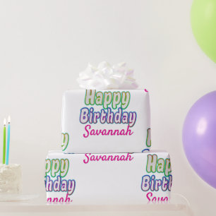Papier Cadeau Nom personnalisé Joyeux Anniversaire Coloré