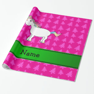 Papier Cadeau Nom personnalisé licorne arbres roses