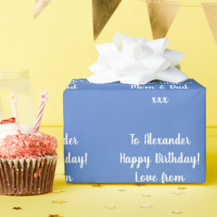 Papier Cadeau Nom personnalisé Modern Blue Joyeux Anniversaire