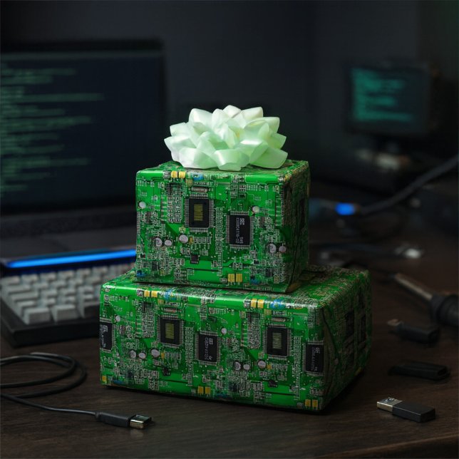 Papier Cadeau Nom personnalisé Motif de circuit imprimé - Green  (Créateur téléchargé)