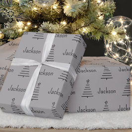 Papier Cadeau Nom personnalisé Noël Arbre gris Cadeau