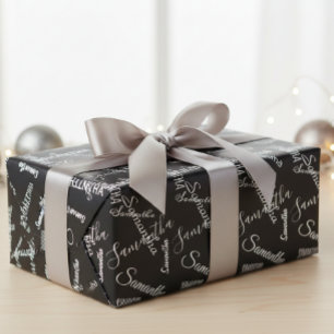 Papier Cadeau Nom personnalisé noir et blanc personnalisé