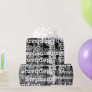 Papier Cadeau Nom personnalisé noir/gris Collage Anniversaire