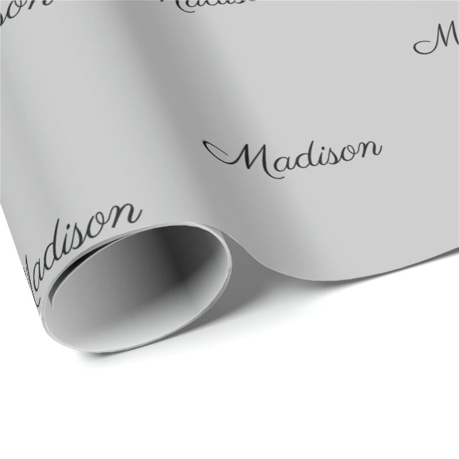 Papier Cadeau Nom personnalisé noir gris motif de texte cadeau d (Coin rond)